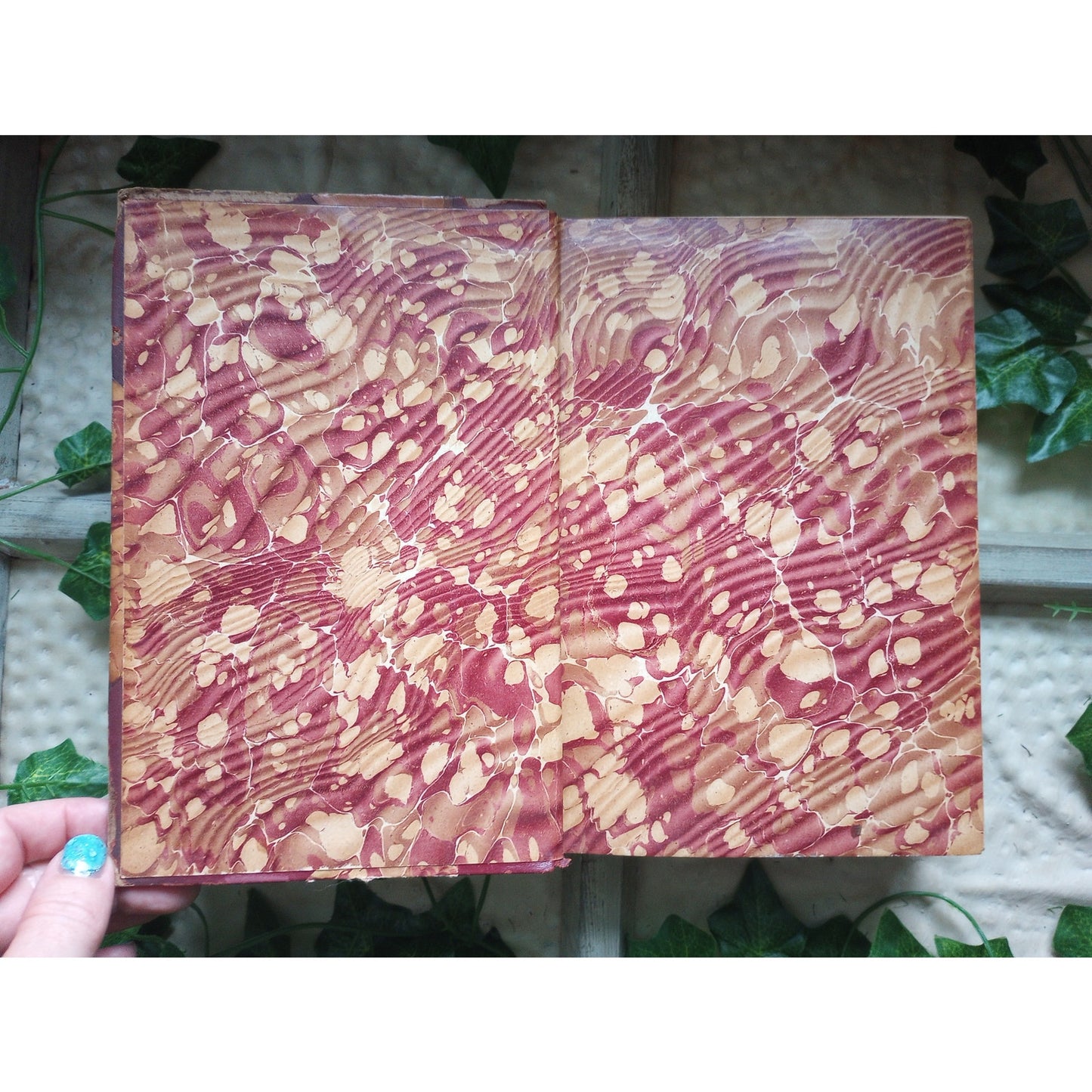 Antique Decorative Book Marbled Red Leather Binding Peregrine Pickle IV Smollett