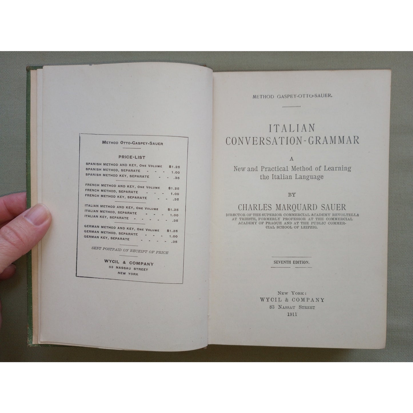 Method Gaspey Otto Sauer Italian Conversation Grammar Antique Book 1911 Textbook