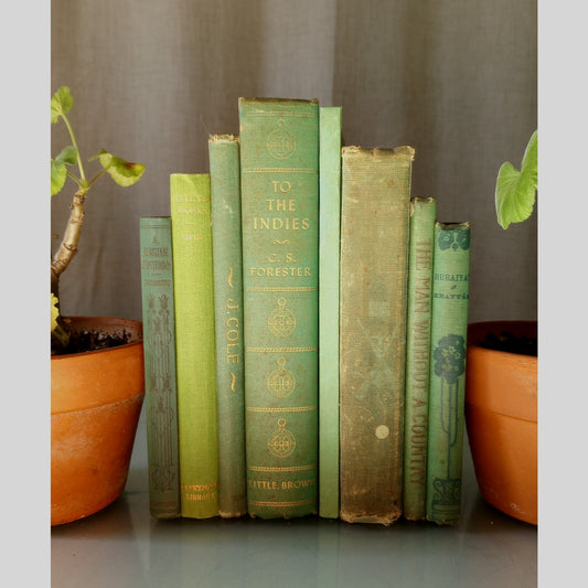 8 Antique Vintage Green Hardcover Books Decor Staging Home Library Cottage Core