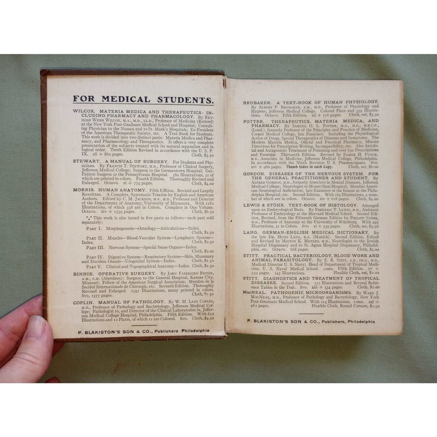 Dr Potter QUIZ-COMPENDS Anatomy 1915 Antique Medical Book Illustrations Arteries