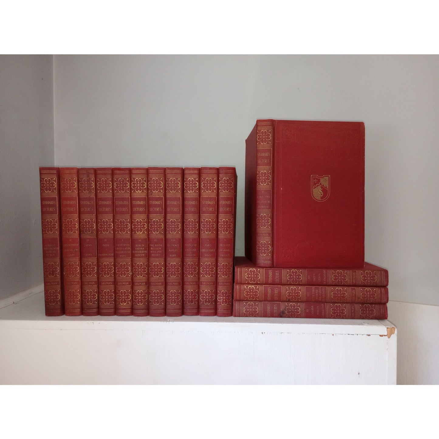 John L. Stoddard's Lectures Complete Set 15 Volumes 1925 Red Antique Book Set