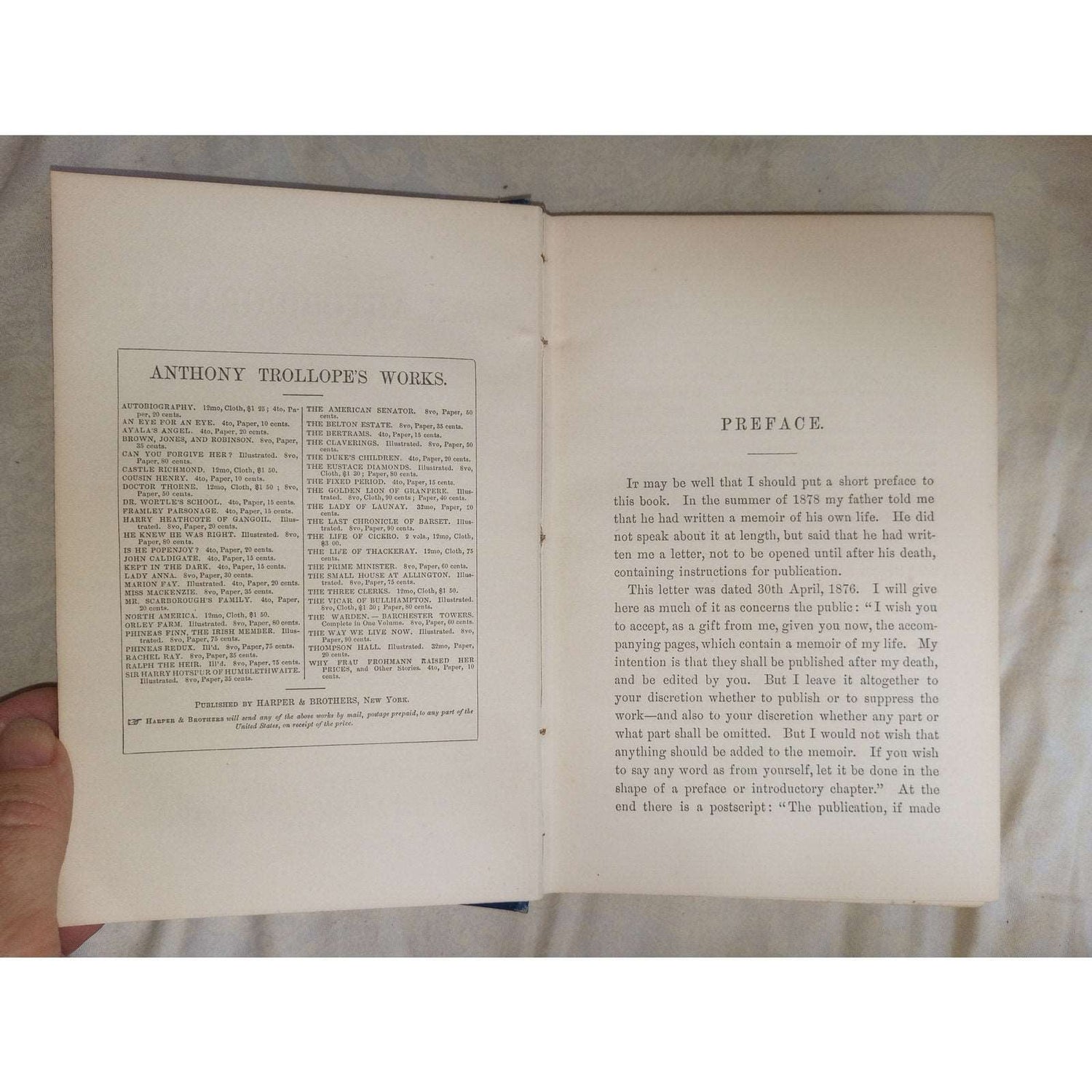 An Autobiography By Anthony Trollope First American Hardcover Edition 1883