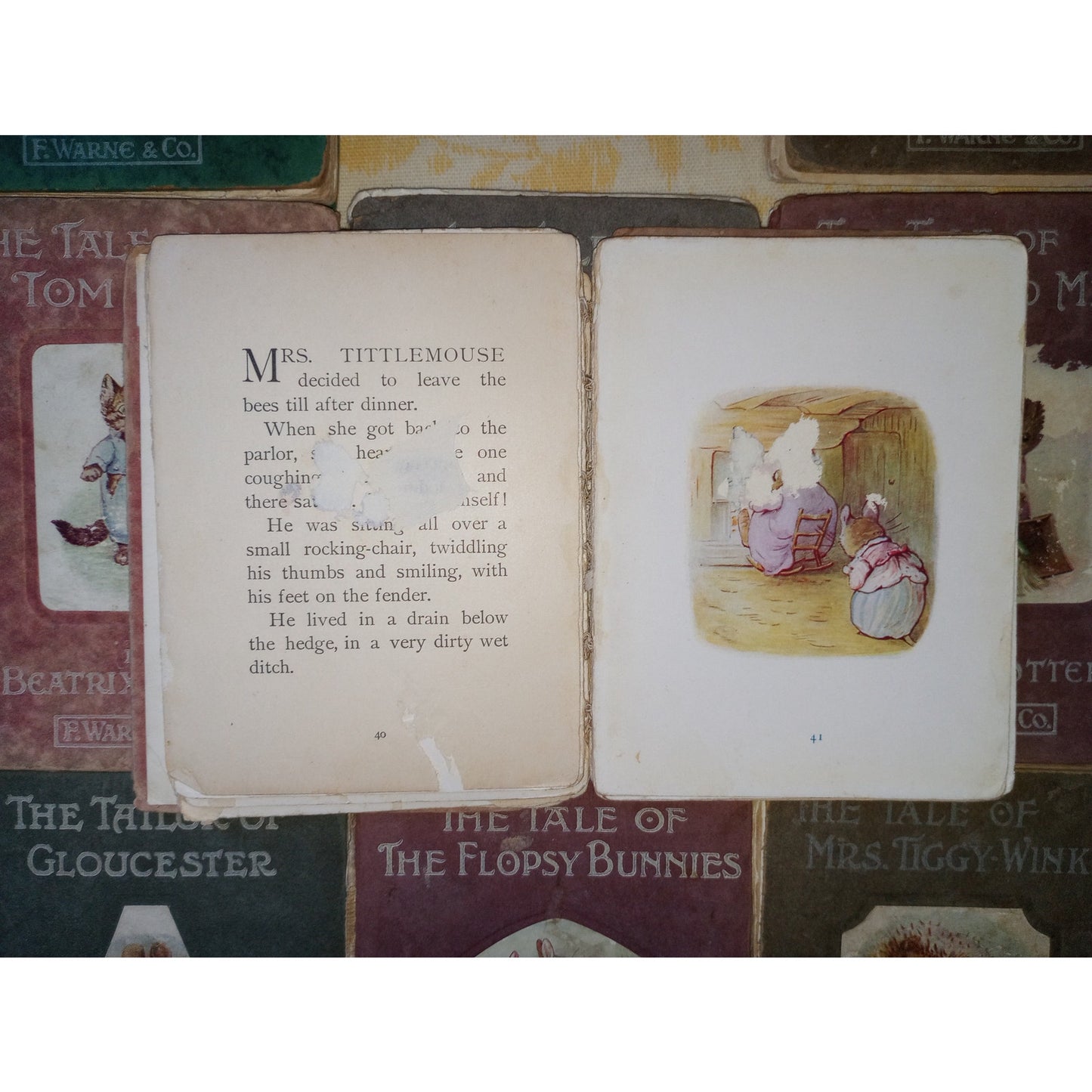 7 Vintage Beatrix Potter Miniature Book Lot Peter Rabbit c1900s Shabby Disbound