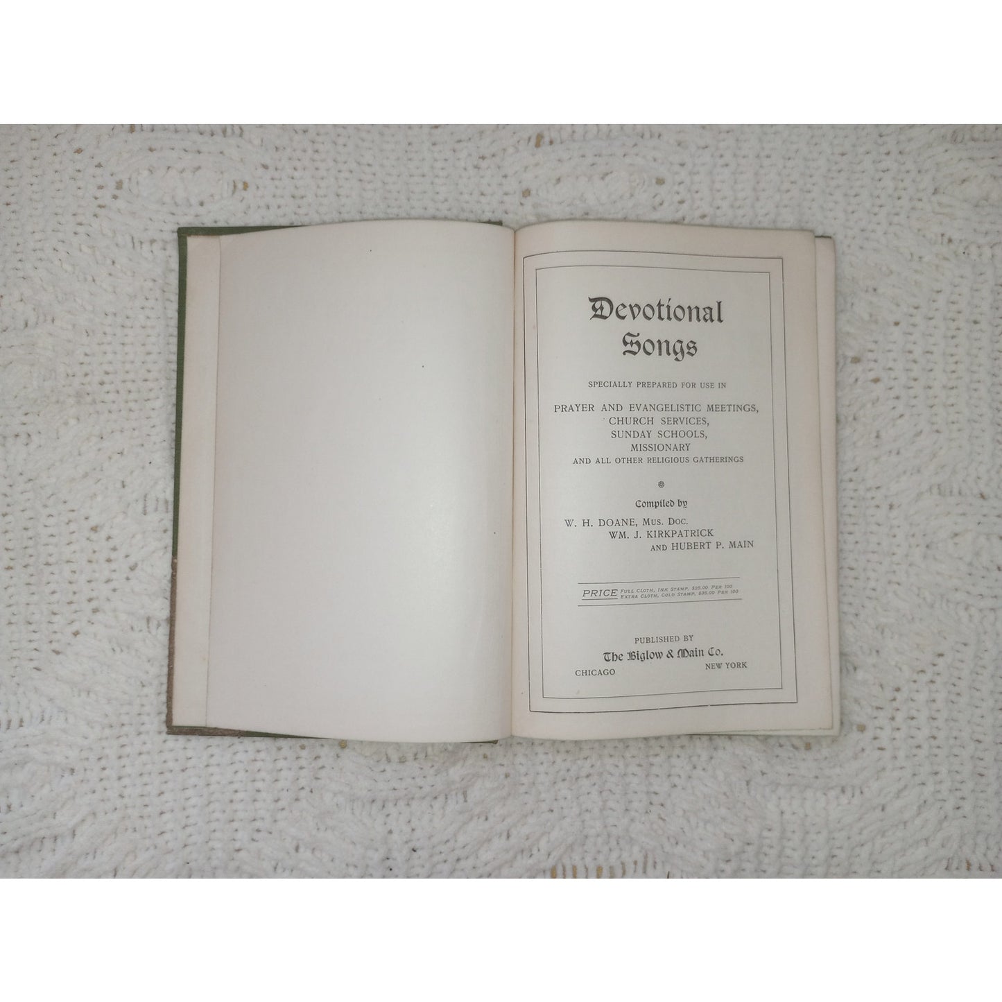 Antique Hymnal 1903 Devotional Songs Church, Sunday School, Missions W.H.Doane