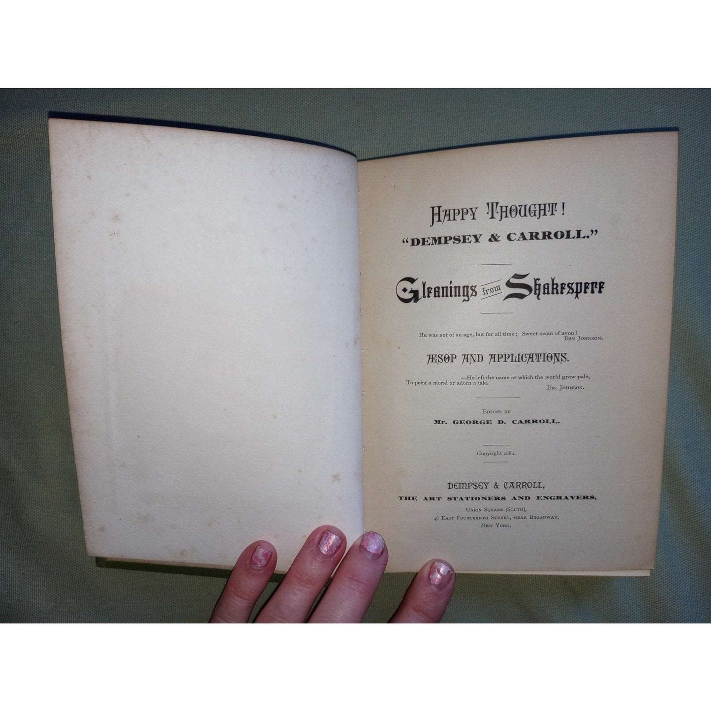 1882 Antique Stationery Samples Aesops Fables Dempsey & Carroll Union Square NY