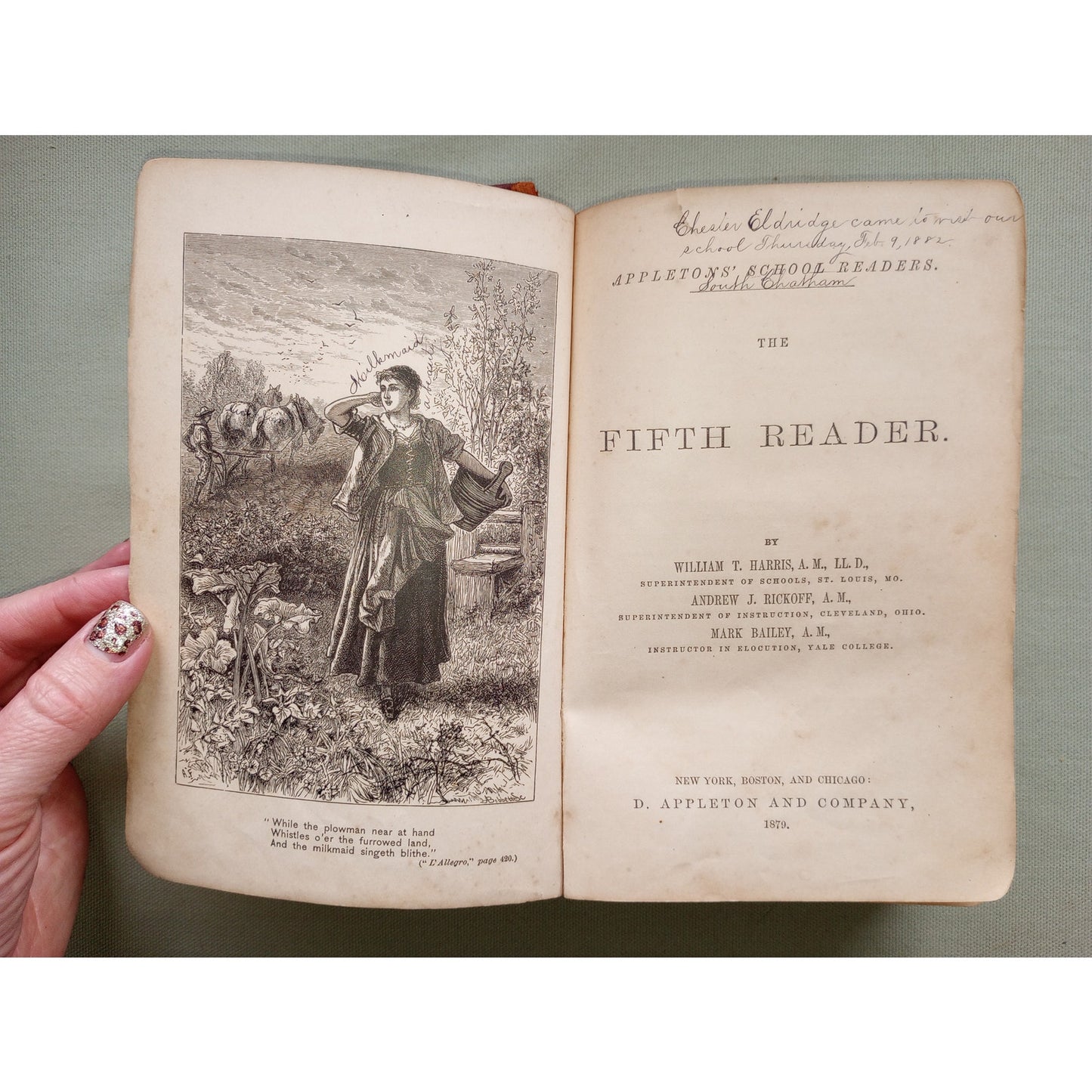 1879 School Book Appleton's School Reader Fifth Reader Yearbook Inscriptions