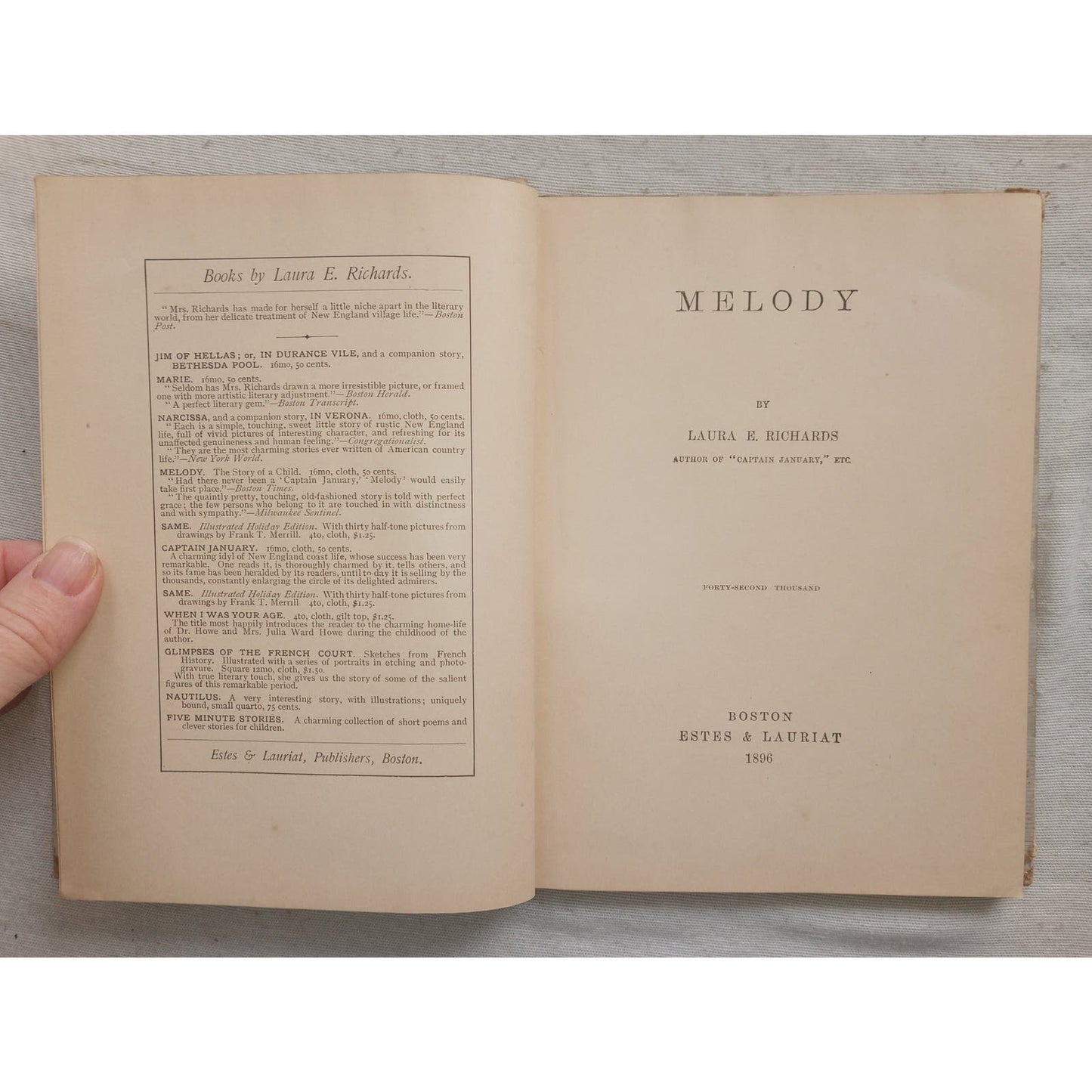 MELODY THE STORY OF A CHILD [LAURA RICHARDS, 1896] HARDCOVER CAPTAIN JANUARY