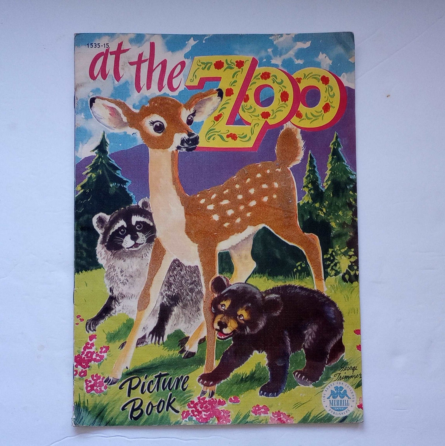 At The Zoo George Trimmer Picture Book Vintage 1949 Large Paper Book