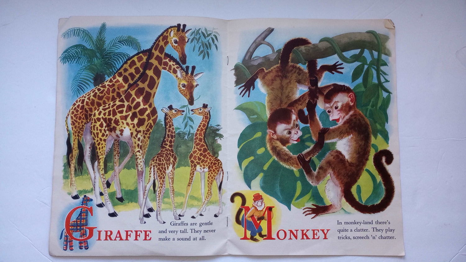 At The Zoo George Trimmer Picture Book Vintage 1949 Large Paper Book