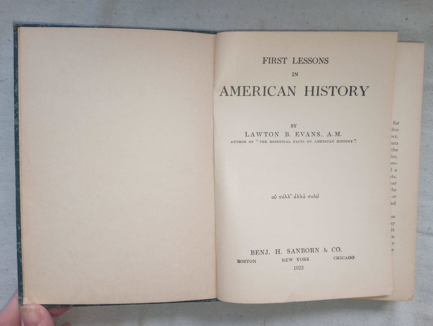 First Lessons American History [Lawton Evans, 1922] Antique School Book MAPS