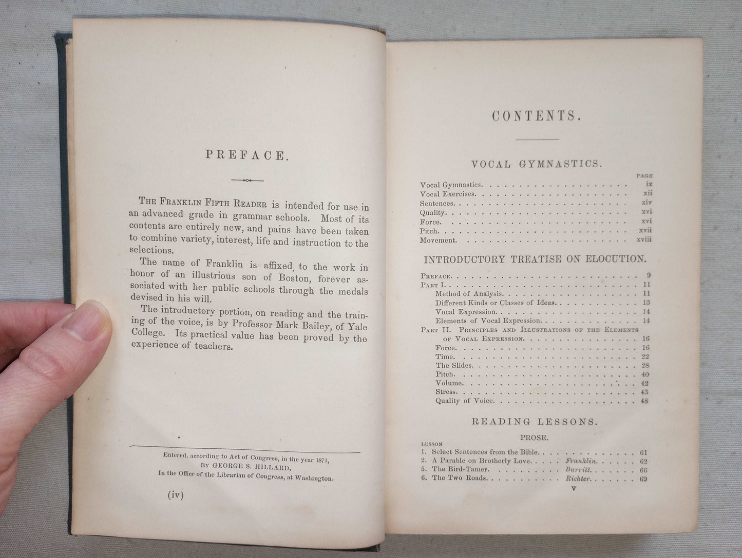 1876 Antique Franklin Fifth Reader GS Hillard Private & Public Student Hardcover