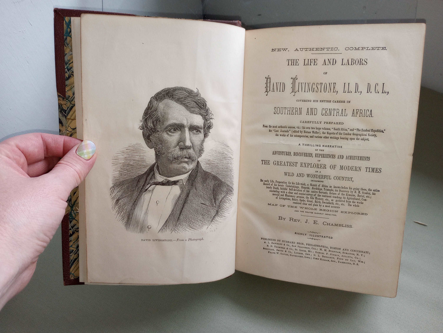 J.E. CHAMBLISS LIFE & LABORS DAVID LIVINGSTONE SOUTHERN & CENTRAL AFRICA LEATHER 1876