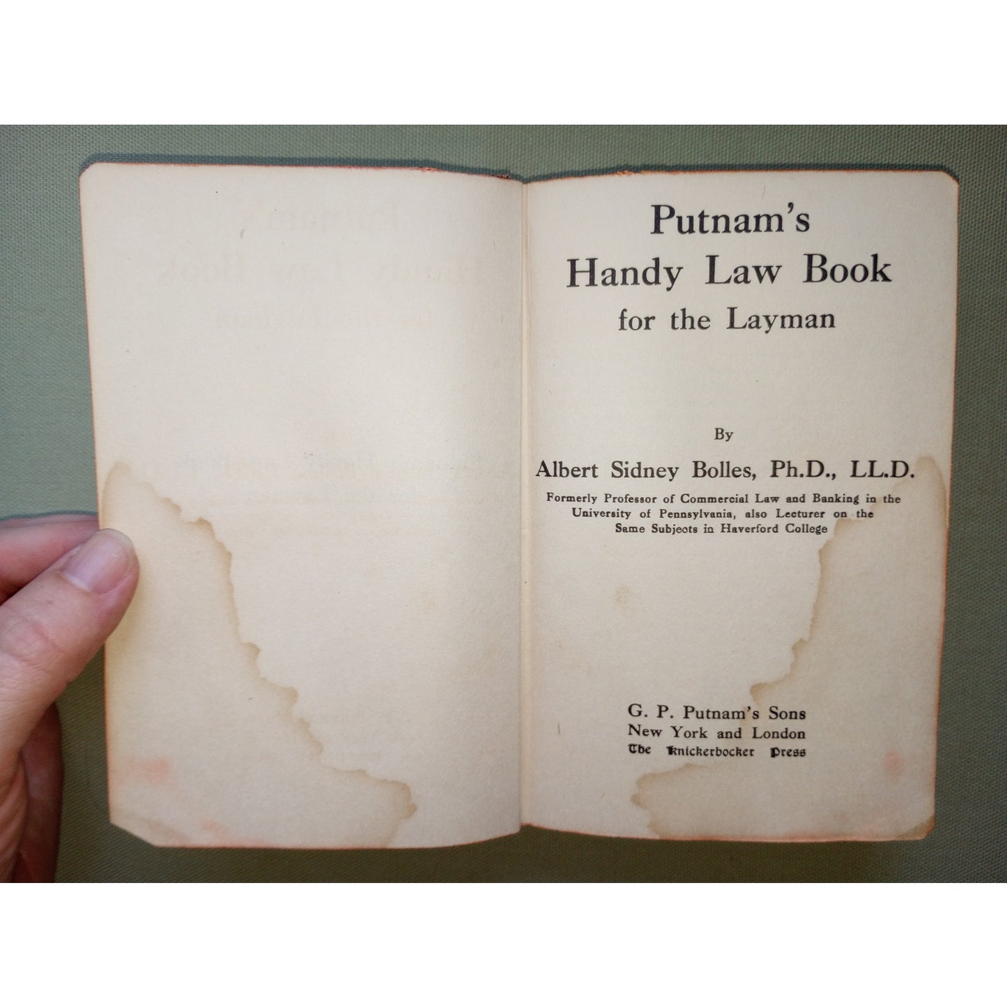 Putnam's Handy Law Book for the Layman Drunkenness Torts Statutes Antique Book