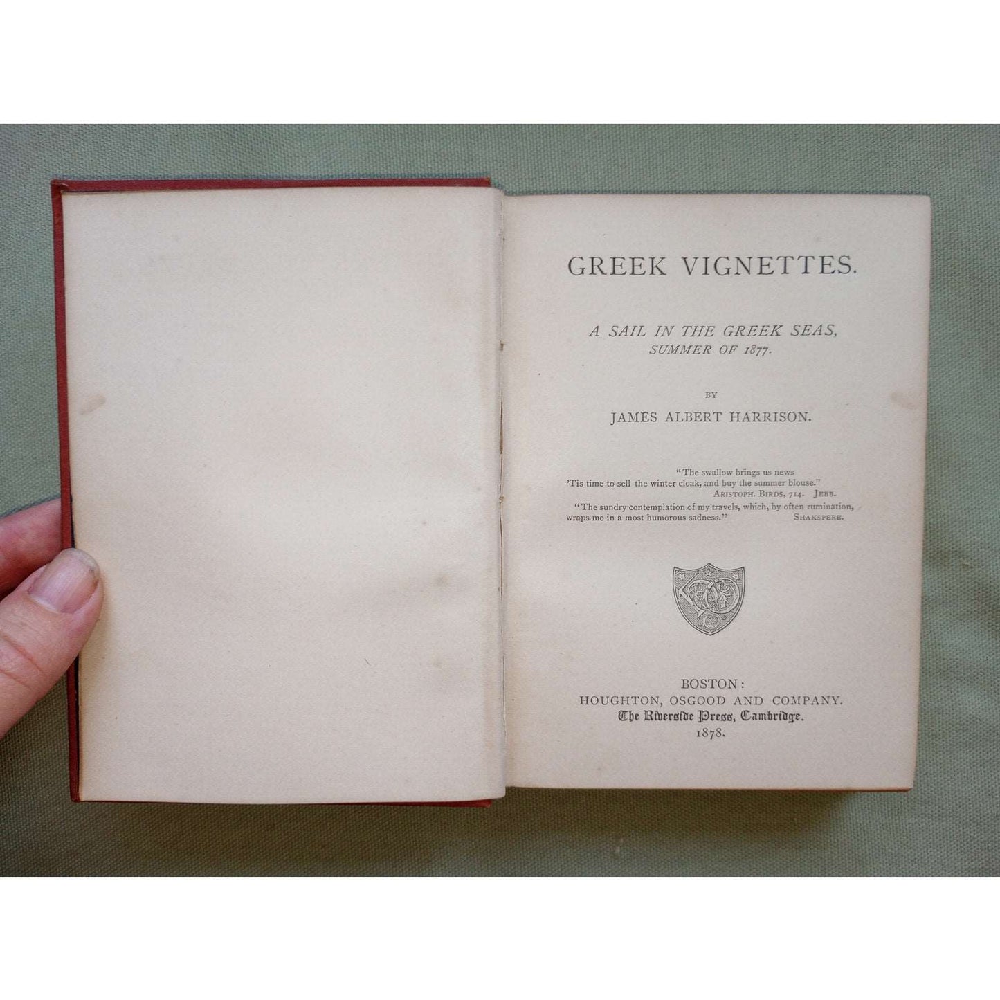 Greek Vignettes A Sail In The Greek Seas Summer Of 1877 First Edition 1878 Rare