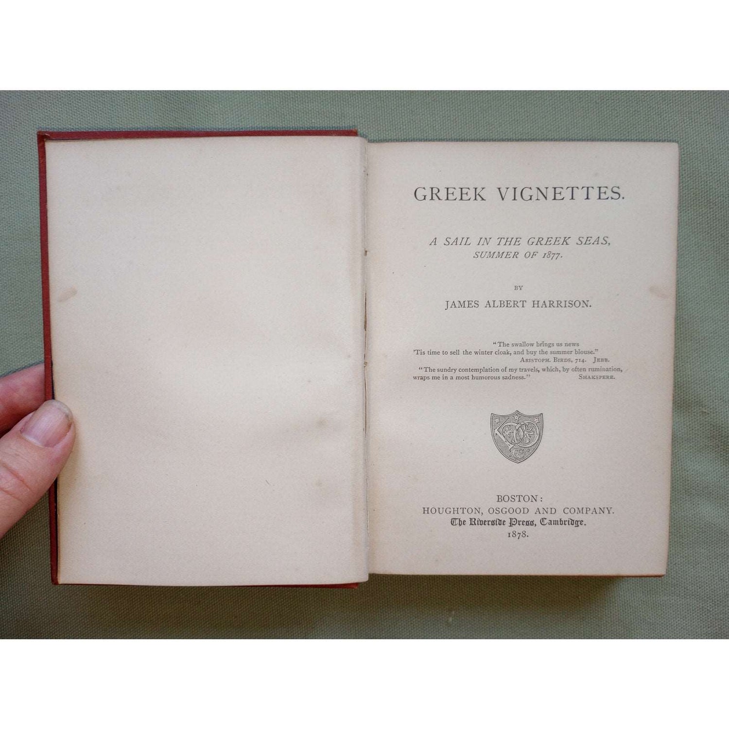 Greek Vignettes A Sail In The Greek Seas Summer Of 1877 First Edition 1878 Rare