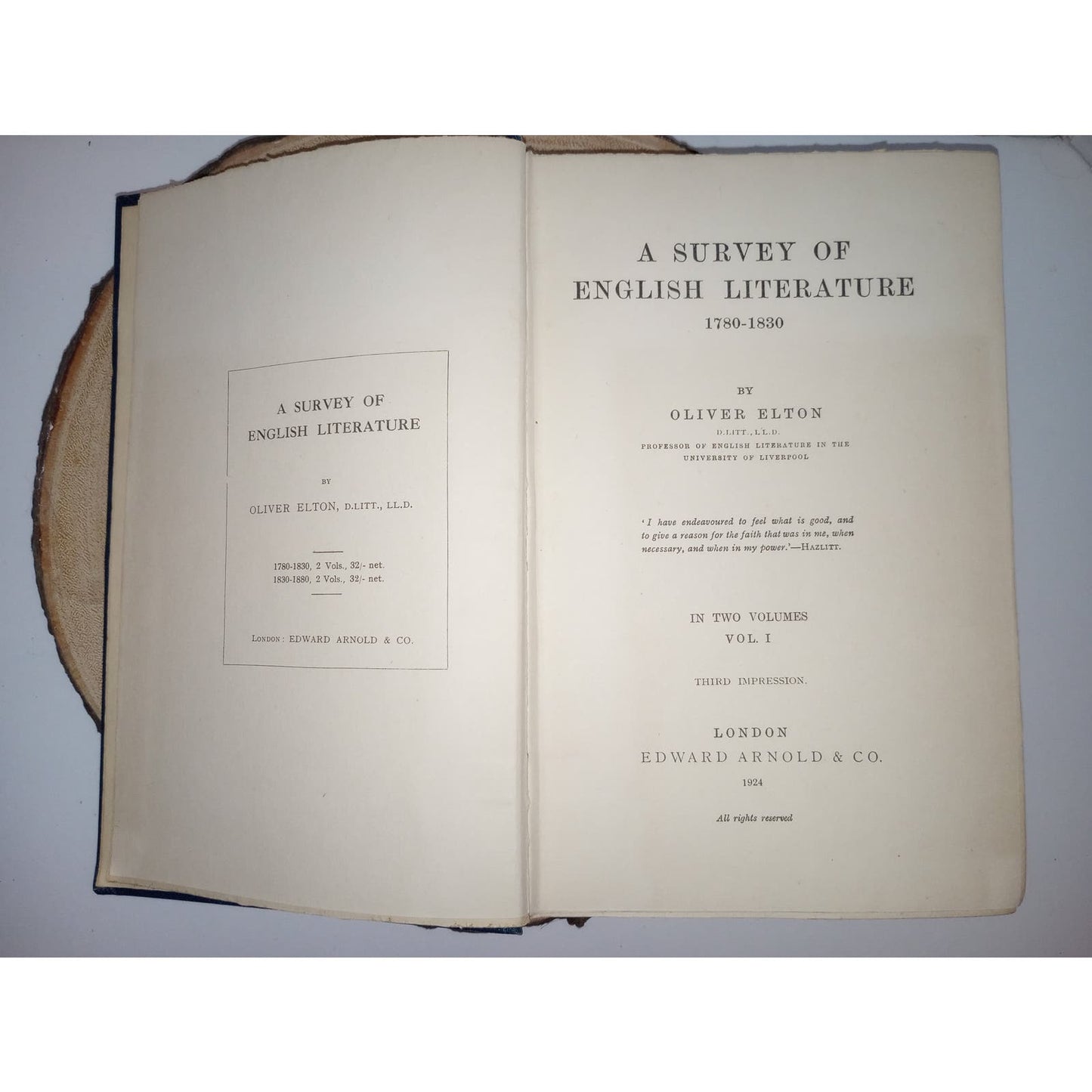 A Survey of English Literature 1780-1830 [Oliver Elton, 1924] 2 Volumes First Edition