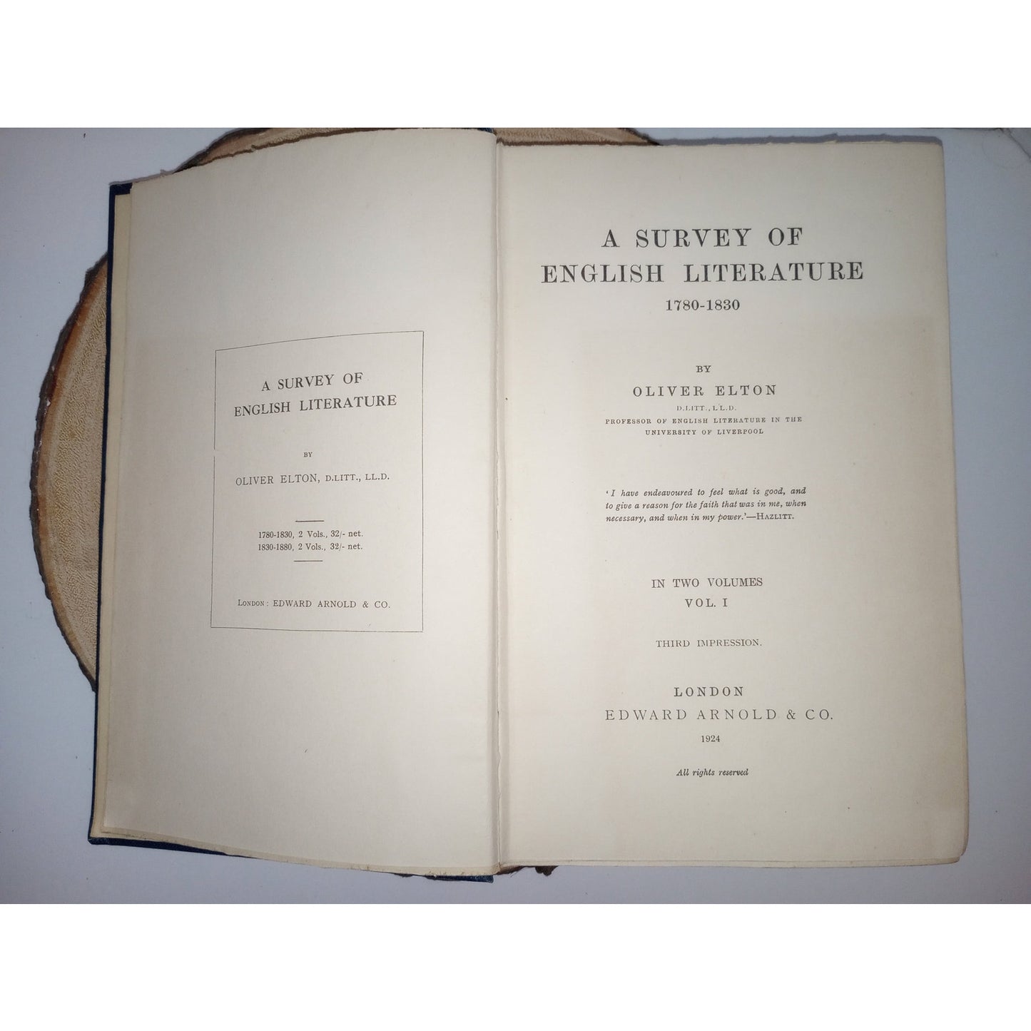 A Survey of English Literature 1780-1830 [Oliver Elton, 1924] 2 Volumes First Edition