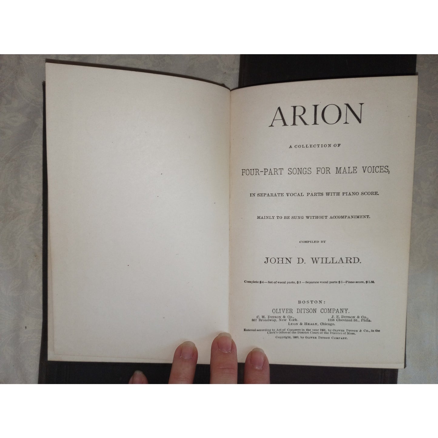 Arion 1st 2nd Tenor & Bass Four Part Songs For Male Voices 1862 John Willard Lot