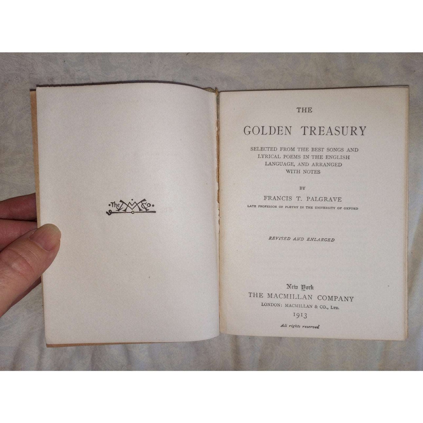 1913 Antique Book Golden Treasury of Songs & Lyrics Macmillan Pocket Classics