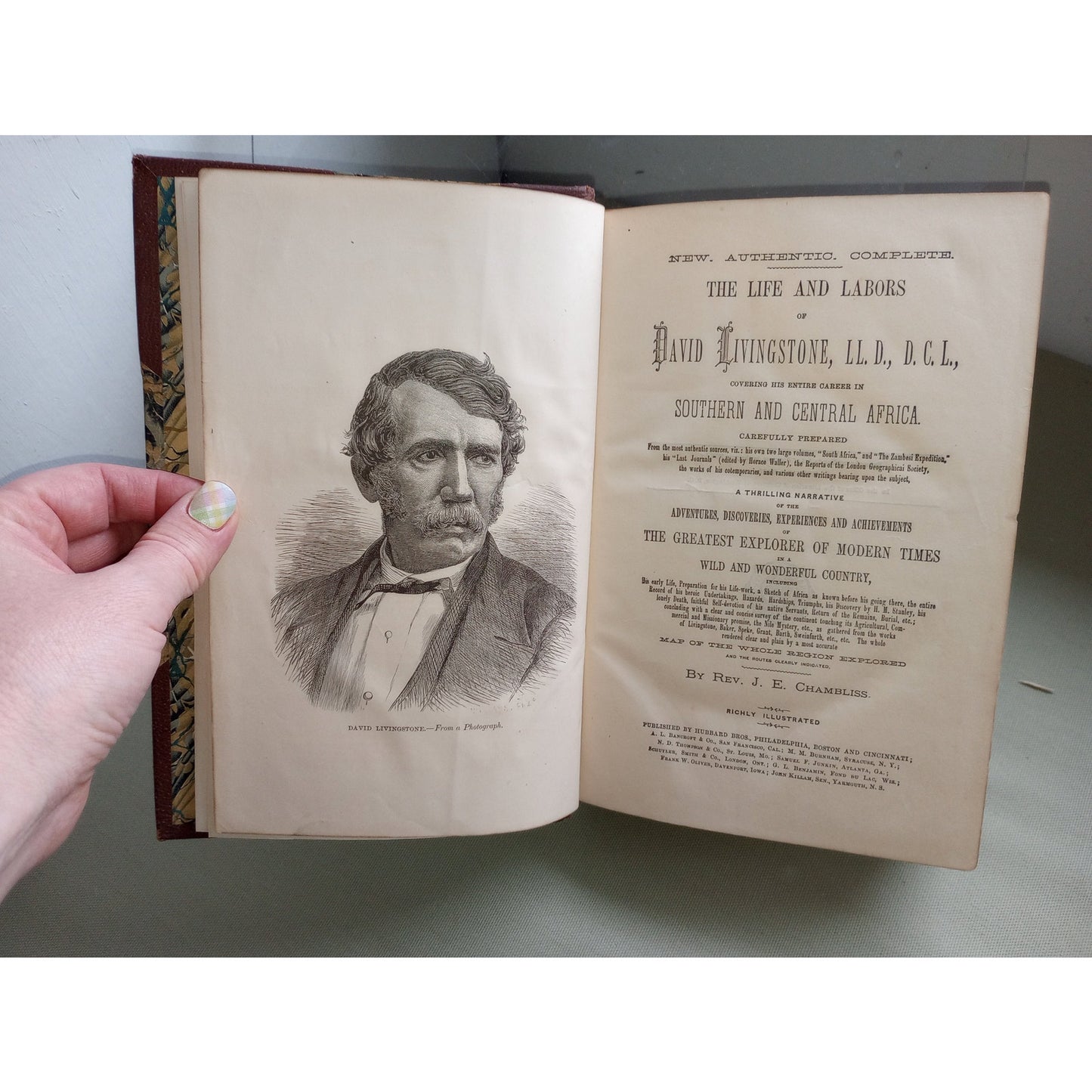 J.E. CHAMBLISS LIFE & LABORS DAVID LIVINGSTONE SOUTHERN & CENTRAL AFRICA LEATHER 1876