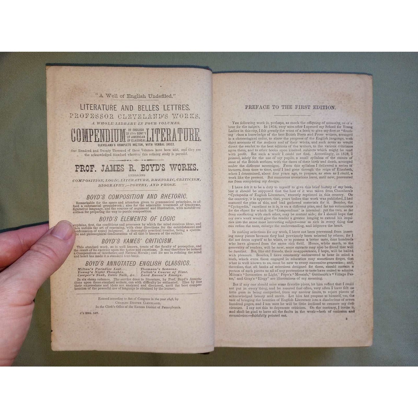 Compendium of English Literature Mandeville to Cowper 1871 Antique Book