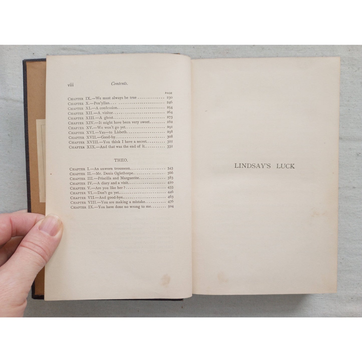 EARLIER STORIES LINDSAY'S LUCK THEO [FRANCES HODGSON BURNETT, 1891]