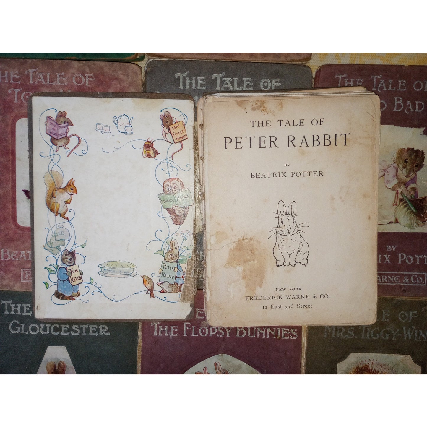 7 Vintage Beatrix Potter Miniature Book Lot Peter Rabbit c1900s Shabby Disbound