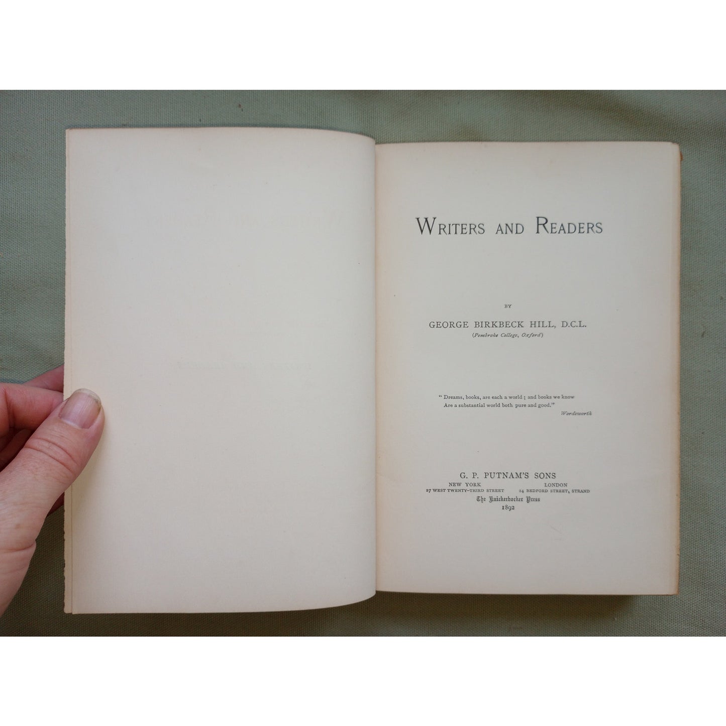 George Birkbeck Hill Writers & Readers 1892 Antique Book Pembroke College Oxford