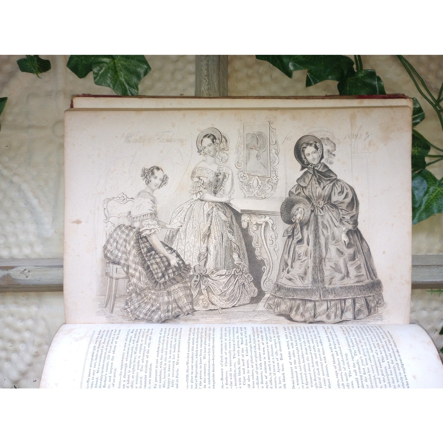 Antique 1839-1840 Ladies' Companion Magazine Bound Volume Victorian Engravings