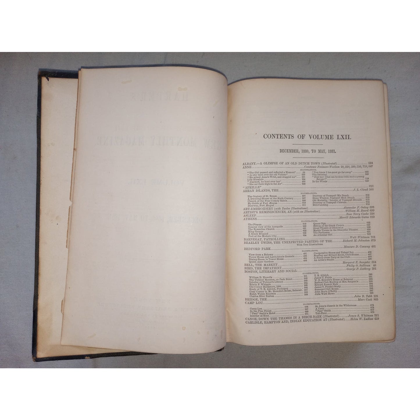 Harper's New Monthly Magazine Volume LXII 1880-81 Walt Whitman, Henry Van Dyke